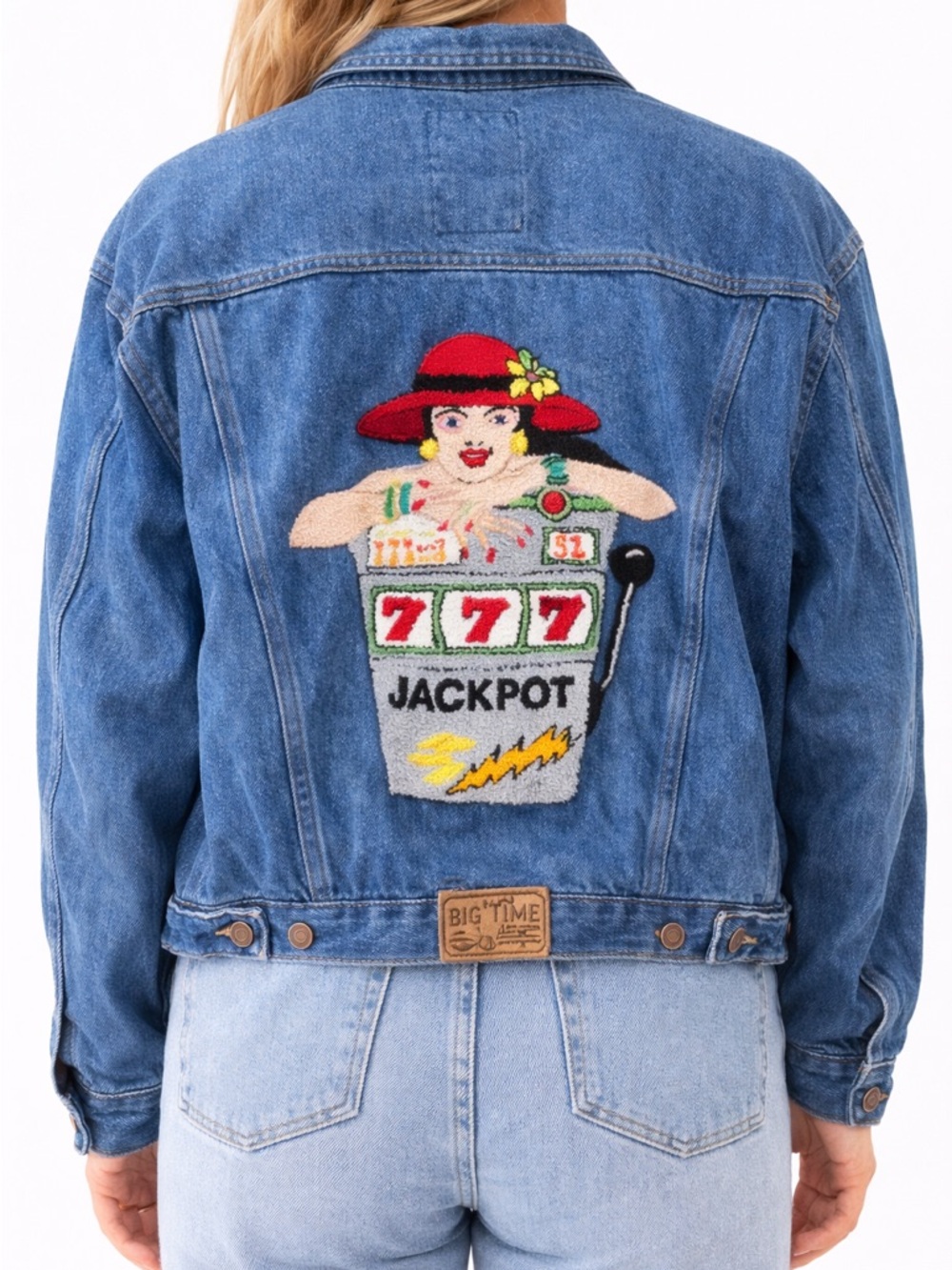Vintage Big Time Denim Back patch Blue Jacket Size Large